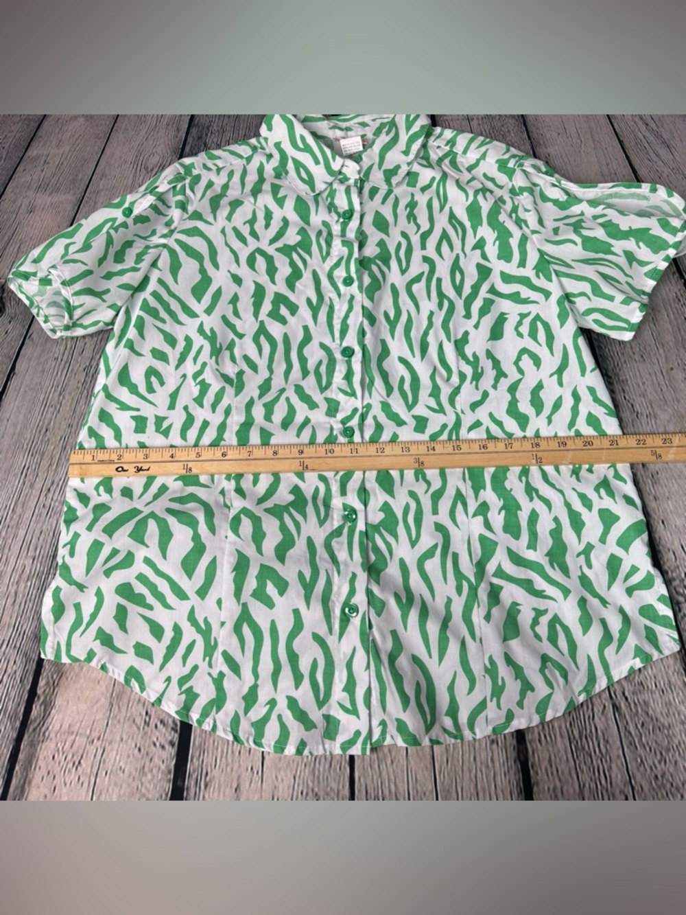 Vtg American Sweetheart Button Up Peter Pan Collared Green Zebra Print Sz Medium - Picture 6 of 9